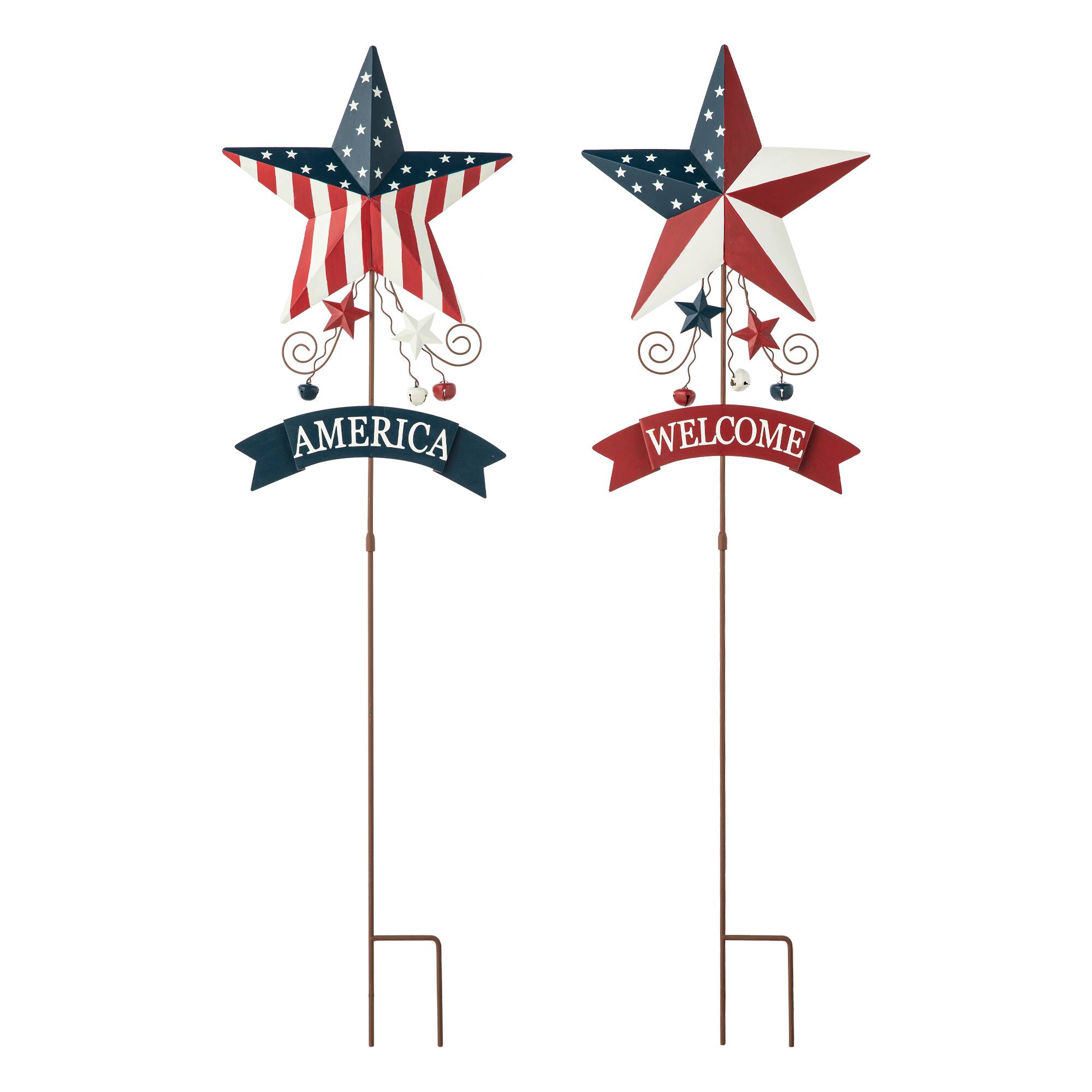 Glitzhome® 42" Patriotic America Star Yard Stake Set